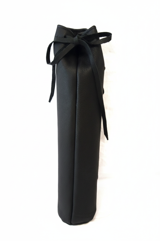 Black leather megillah holder with pure white background